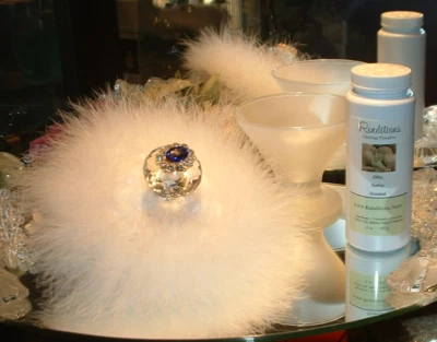 Big Down Feather Trimmed Puff w/ Perfumed Body Dusting Powder & Stand Vanity Set - Image 1 of 4