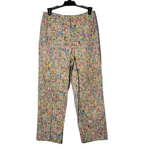 Pantalones estampados vintage Talbots para mujer multicolor elásticos escena de pueblo urbano 4 - Imagen 1 de 11