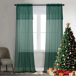 2 Panels Rod Pocket Sheer Curtains with Attached Valance for Bedroom - Picture 1 of 12
