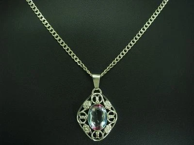 925 Argento Sterling Catena & 830 Ciondolo Con Pietra di Vetro Ricoperto / - Immagine 1 di 3