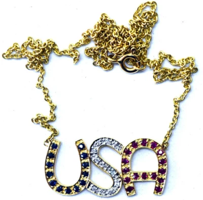 14K U.S.A Yellow Gold, Diamond, Ruby and Sapphire Necklace - Image 1 of 4