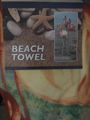 New Pink Flamingo Beach Bath Pool Gift Towel Shore Ocean Bird Marsh 3 Flamingos - Image 1 of 2