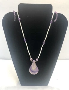 Collar/Pendientes Conjunto Joyería Disfraz Púrpura Lavanda Cuentas Hecho a Mano De Colección Años 80’s - Imagen 1 de 10