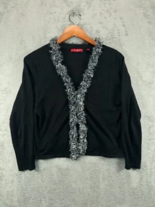 Womens Sweaters Cardigan Petite Medium RED Black Eyelash Neck Long Sleeve - Picture 1 of 9