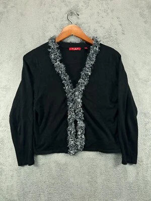 Womens Sweaters Cardigan Petite Medium RED Black Eyelash Neck Long Sleeve - Image 1 of 4