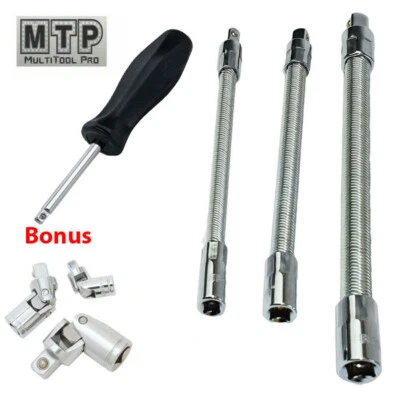 1/4 3/8 1/2" Flexible Socket Extension Ratchet Set Flex Bar Universal Joint  - Image 1 of 3