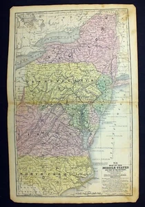 1852 Map of the Middle States Color Engraving Mitchell's New York Virginia PA NC - Picture 1 of 7