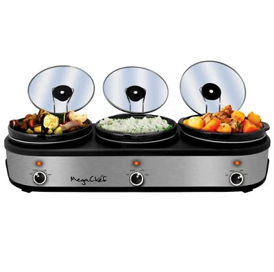 MegaChef Triple 2.5 Qt Slow Cooker and Buffet Server with Ceramic Pots Lid Rests - Image 1 of 4