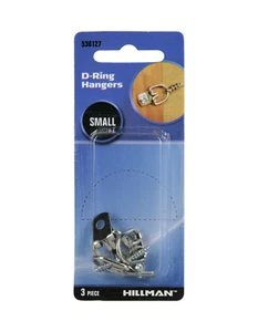 "Hillman 536127 Small D-Ring Hangers - Zinc Finish for Wood Surfaces (3-Pack)" - Picture 1 of 2