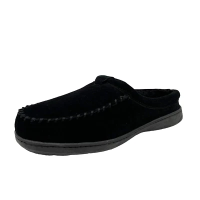 Clarks Mens Suede Faux-Fur Lined Clog Slippers Size 10 Black Indoor/Outdoor Shoe - Image 1 of 4