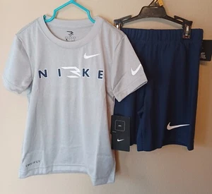 Nike 3Brand Boys Gray/Navy Blue T-Shirt & Mesh Shorts Set-5 - Picture 1 of 5