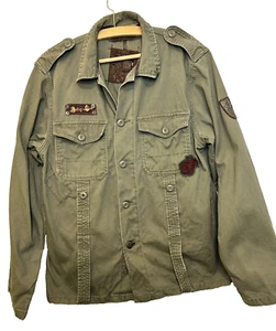 Indigo Star Cotton Khaki Green Military Style Detail Jacket Size Small READ - Picture 1 of 11