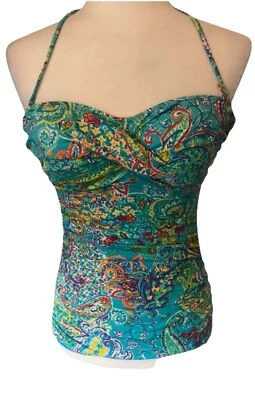 Tankini LAUREN RALPH LAUREN Lado Acanalado Estampado Azul SWIM TOP Halter TALLA 8 Foto 1 de 4