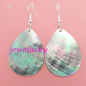 30mmx40mm Drop Shape Shell Beige Black Mother of Pearl Drop Dangle Earring 2.4" - Picture 1 of 7