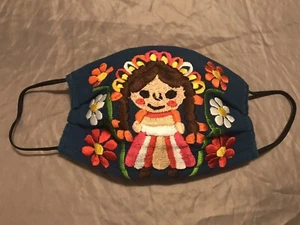 Beautifully Embroidered Handmade Dark Green Mexican Face Mask - Picture 1 of 3
