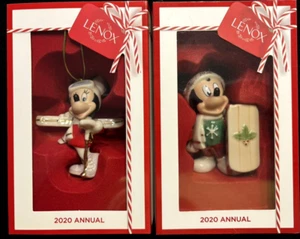 2 Ornament Set Lenox Disney Showcase Christmas Mickey & Minnie Season for Skiing - Picture 1 of 4