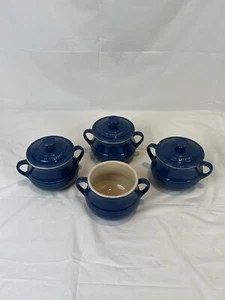 (4) Le Creuset Blue Mini Bean Pot Soup Chili Sugar Bowl With Lid Handles - Picture 1 of 5