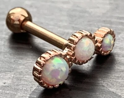 Anillo de cartílago Tragus triple redondo de ópalo de acero quirúrgico 16 g 1/4" 1 pieza Foto 1 de 4