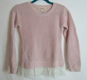 PINK REPUBLC GIRLS BLUSH SWEATER w/ SPARKLY TULLE TRIM SZ M(10/12) NWOT DH2197 - Picture 1 of 3