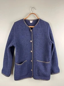 LL BEAN Jacket Womens S Boiled Pure New Wool Button Front Cardigan Blue Austria - Picture 1 of 7