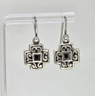 Vintage Barse 925 Sterling Silver Garnet Scroll Earrings January Birthstone - Image 1 of 4