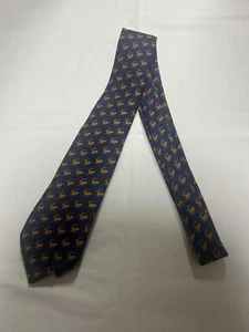 Cravatta uomo HERMES in seta con stampa cervo blu navy - Foto 1 di 4