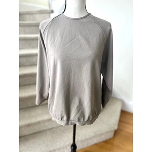 Minimalistische Bluse Tibi taupe pilzgrau Rundhalsausschnitt Langarm - Bild 1 von 10