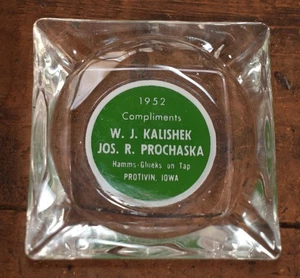 Vintage HAMMS & Glueks Bier vom Fass Protivin IA Werbung Glas Aschenbecher - Bild 1 von 2