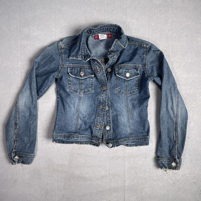 YMI джинсы укороченный джинсовой ткани Jean куртка женщин M средний синий на пуговицах карманы длиной - Изображение 1 из 4