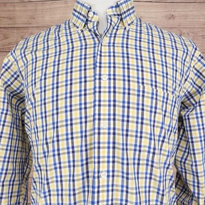 Chaps Shirt Mens 17 34/35 Blue Yellow Classic Fit Wrinkle Free Plaid Button Down - Image 1 of 4