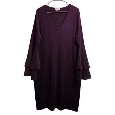 Vestido Vaina Midi Calvin Klein Mujer XL Púrpura Volantes Manga Larga Cuello en V Foto 1 de 4