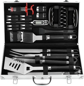 26PC Exclusive BBQ Grill Accessories in Aluminum Case for Birthday Christmas Gri - Picture 1 of 9