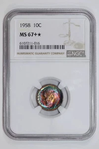 1958 ROOSEVELT DIME NGC MS67+* STAR MONSTER RAINBOW TONED! VIBRANT! - Picture 1 of 4
