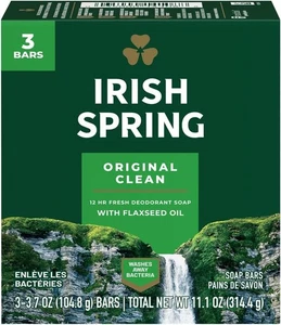 Irish Spring Deodorant Soap Original Bar, 3.7 OZ (Pack of 3) exp 11/30/2025 - Picture 1 of 3