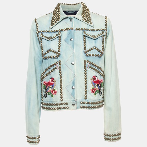 Gucci Blue Bird Applique Denim Giacca Borchie M
