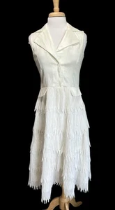 Jerry T. Vintage White Layer Tiered Fray Fringe Party Dress size M - Picture 1 of 6