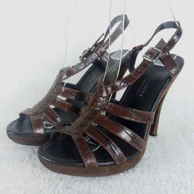 Donald Pliner Gisa Marrón Estampado Serpiente Cuero Eslinga Plataforma Tacones Mujer 6M Foto 1 de 4