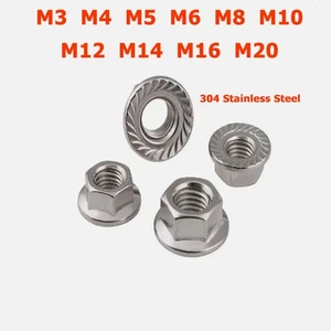M3 M4 M5 M6 M8 M10-M20 Grobgewinde Sechskant gezahnt Flanschmuttern A2 rostfrei - Picture 1 of 15