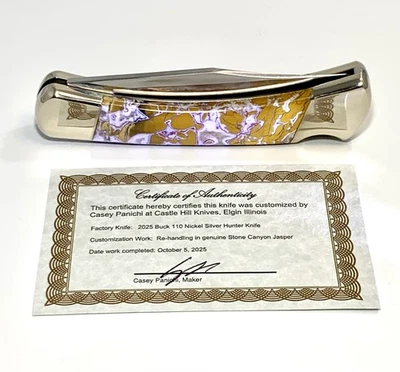 2025 BUCK 110 NICKEL SILVER CUSTOM KNIFE WITH  STONE CANYONJASPER HANDLES! - Image 1 of 4