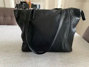 Vera Bradley Black Leather Tote Bag Quilted Shoulder Bag Large - Picture 1 of 18