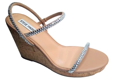 STEVE MADDEN Talla 9.5 Desnudo Blanco Brillante Estrás Tacón de Cuña Sandalia Zapatos NUEVO Foto 1 de 3
