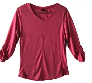 FADED GLORY Pink T-Shirt Tunic 3/4 Roll Up Sleeves Size S 4-6 Womens New - Picture 1 of 11