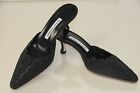 $745 New Manolo Blahnik  Black Suede Scalloped Mules Slides Kitten Heel Shoes 37
