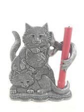 Pewter Kitty Cat Candle Holder Large Figurine Silver Tone Tapered Candle