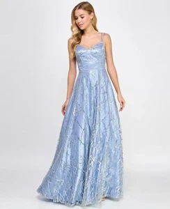 Say Yes Juniors' Sequin-Embellished Ball Gown Silver/Blue Size 5/6 $189 - Picture 1 of 3