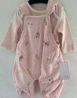 1 -3 Months ~ Fine Pink Dungarees & Pink & Cream Striped Bodysuit By Mothercare