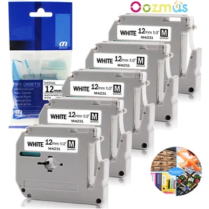 Cinta de etiquetas 4PK M-K231 MK231 M231 negra sobre blanca 12 mm 1/2" para Brother PT-65 - Imagen 1 de 9