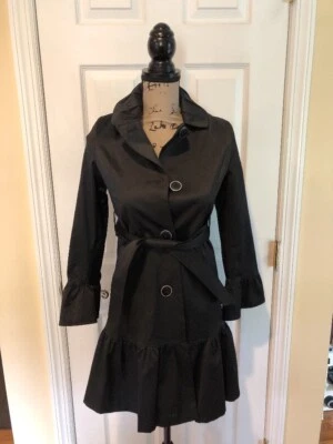 Saks Fifth Avenue Jacket Coat Size 12 Black Ruffle Accent EUC - Image 1 of 4