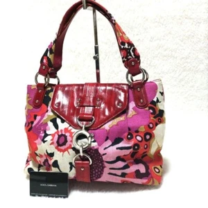 Dolce & Gabbana Floral pattern Tote bag Hand bag Canvas Leather red Pink Women - Picture 1 of 20