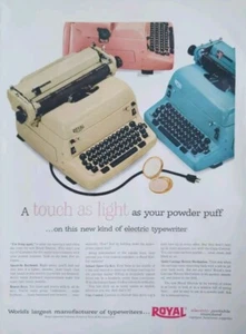 Anuncio impreso vintage de máquina de escribir Royal 1955. portátil eléctrico, colores emocionantes - Imagen 1 de 1